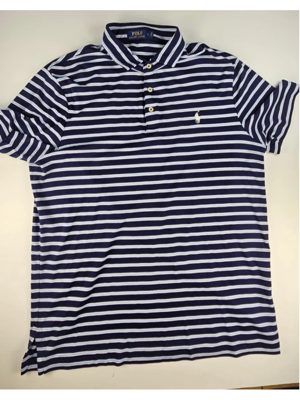 Polo Ralph Lauren Men’s Large Striped Polo Shirt Navy Blue White Pony Logo